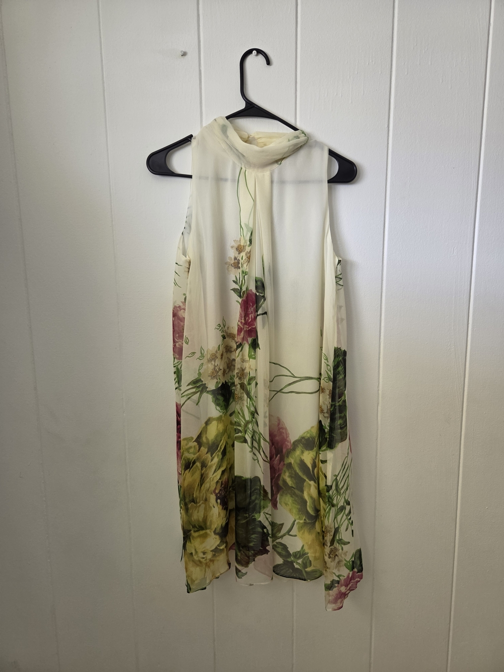 Vintage Floral 100% Silk Chiffon Halter Dress